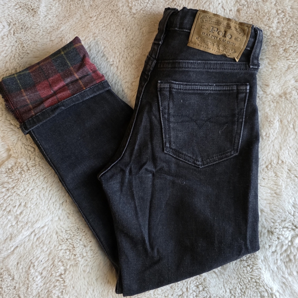 Polo by Ralph Lauren Kids Black Jeans with Plaid Cuff